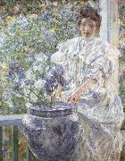 Robert Reid Woman with a Vase of Irises oil painting reproduction
